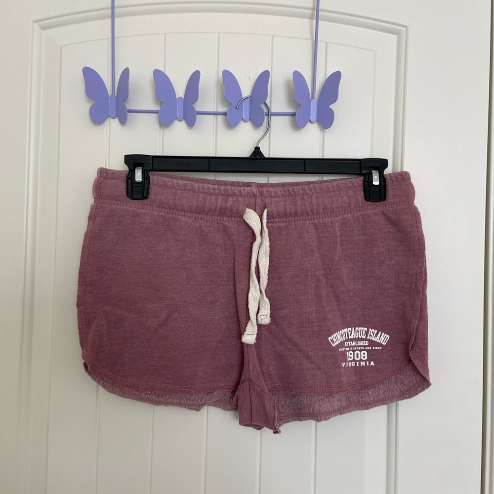 EUC U.S. Vintage girl’s‎ light burgundy fleece lined drawstring sleep shorts XL